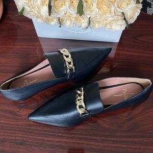 New Black Linea Paolo chains marble pointy toe flat size 11 women’s